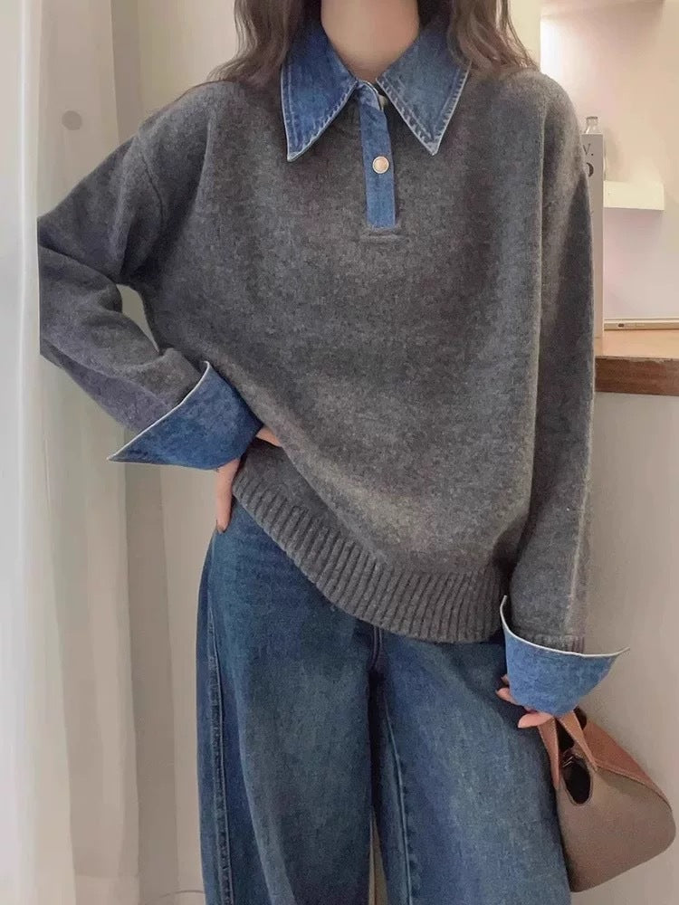 Pull femme avec un col de chemise tendance et un matériau doux Chic & Stil