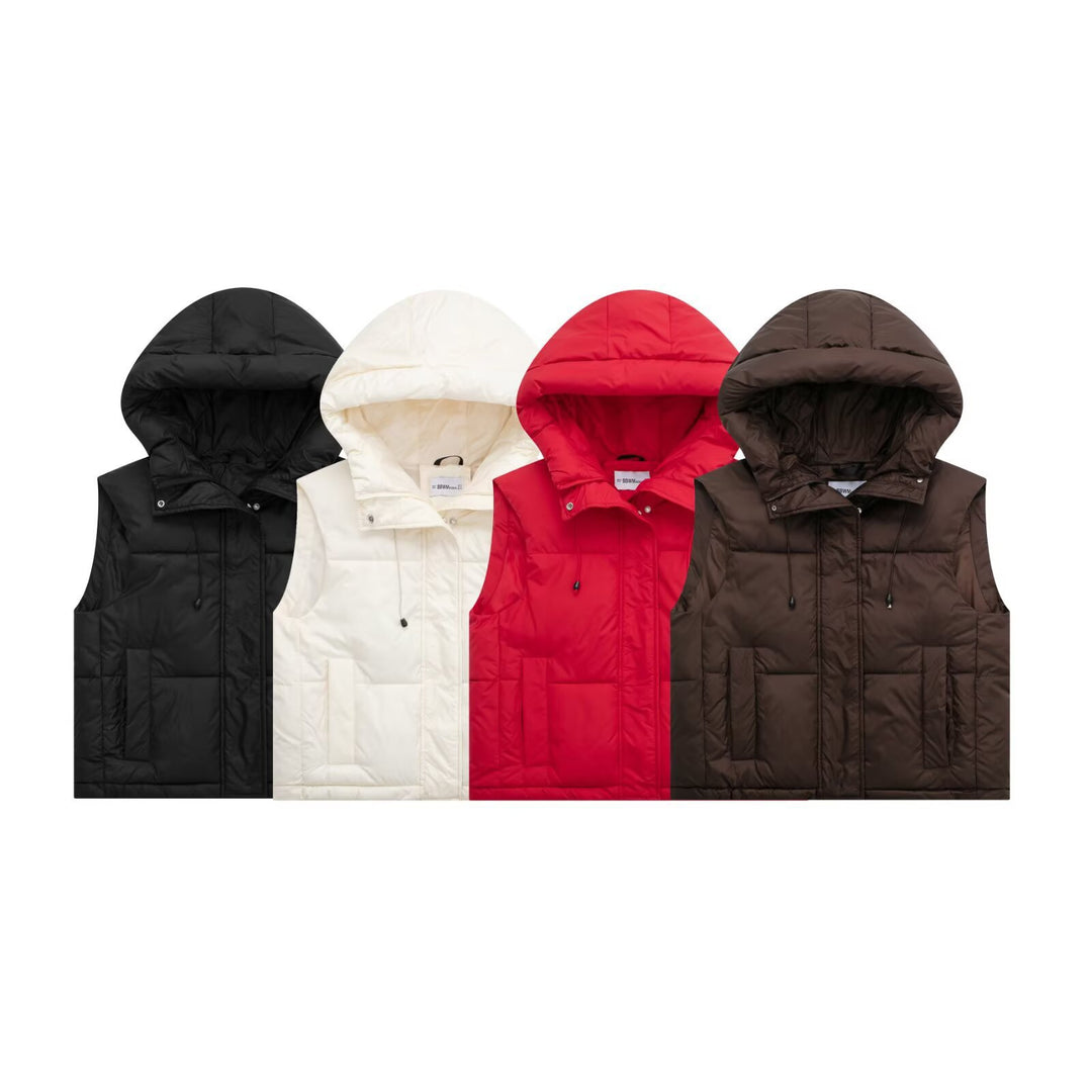 Ladies quilted gilet with hood and practical pockets Lune London