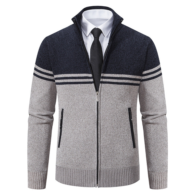Sporty and trendy knitted jacket for men with zipper and contrasting stripes Lune London