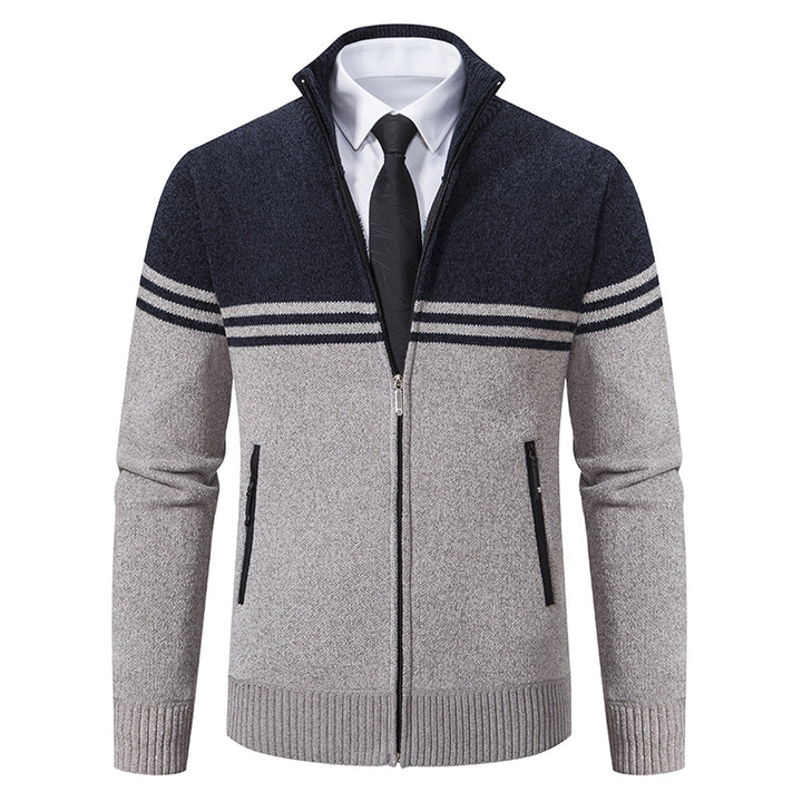 Sporty and trendy knitted jacket for men with zipper and contrasting stripes Lune London