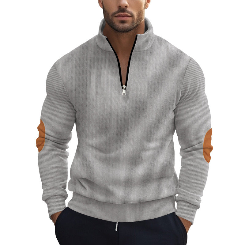 Men's Knit Pullover with Modern Zipper and Elegant Elbow Patches Lune London