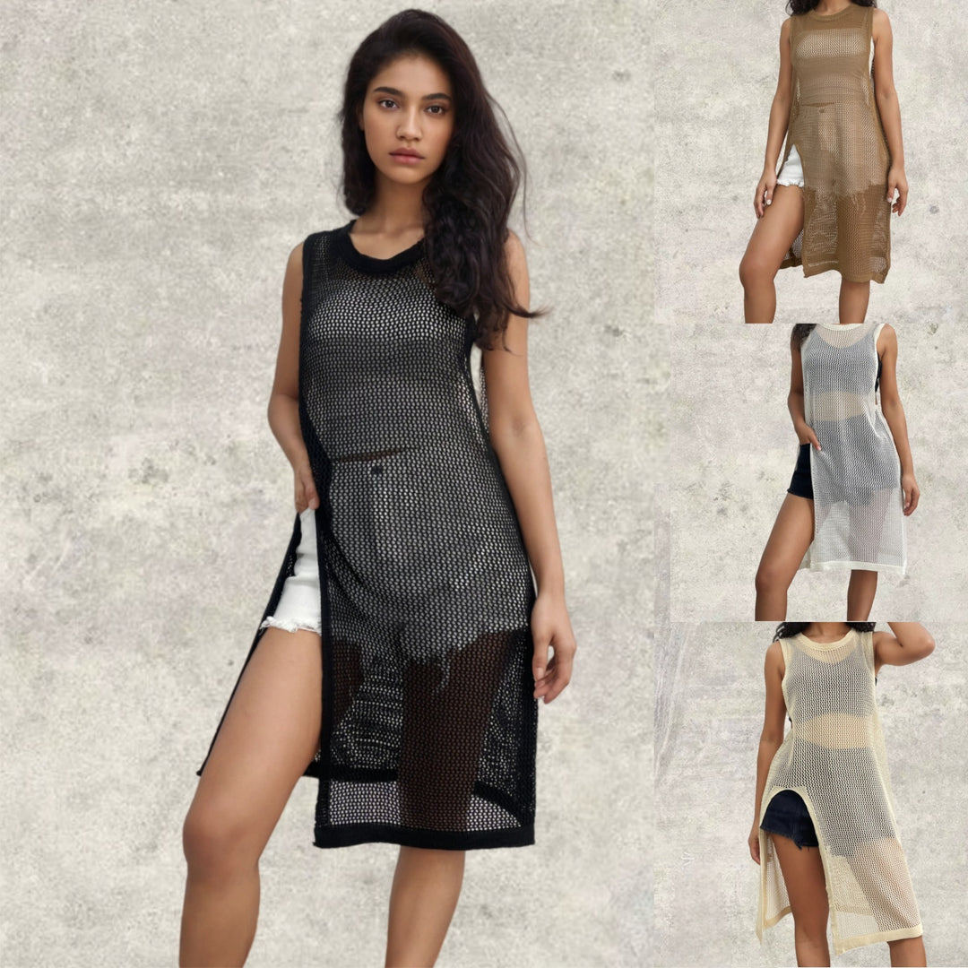Net dress for women with side slits and relaxed fit Lune London