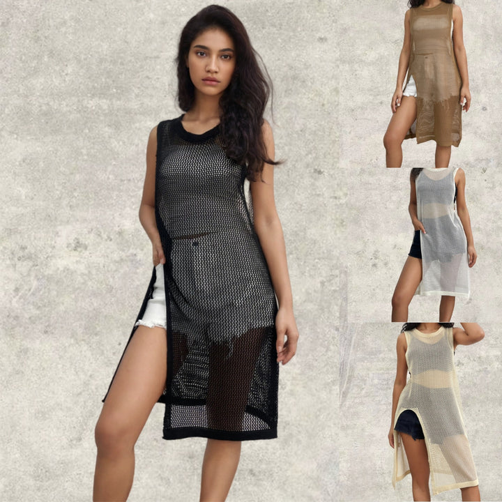 Net dress for women with side slits and relaxed fit Lune London