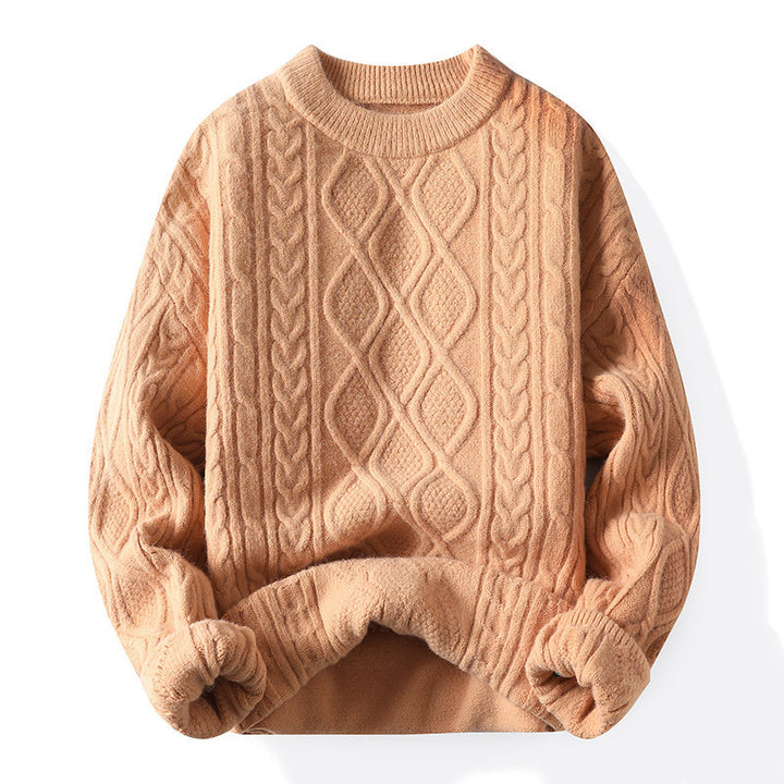 Thick knit pullover for women with a contemporary cable pattern and a classic round neck Lune London