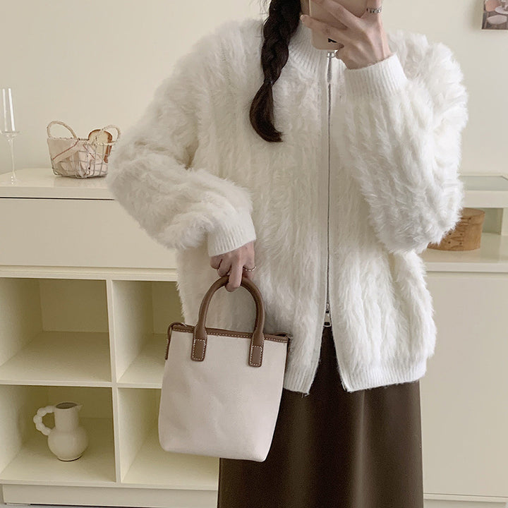 Veste bomber en peluche pour femme avec col montant et fermeture éclair Chic & Stil