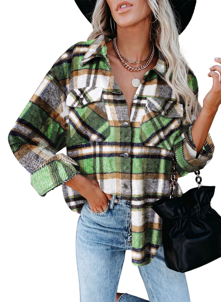 Oversized checkered jacket for women with snap button closure Lune London