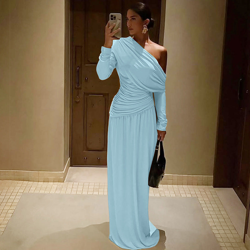 Elegant asymmetrical wrap maxi dress for women Lune London