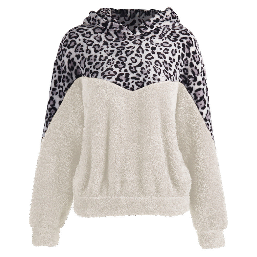 Ladies Comfortable Teddy Sweater with Hood and Chic Leopard Pattern