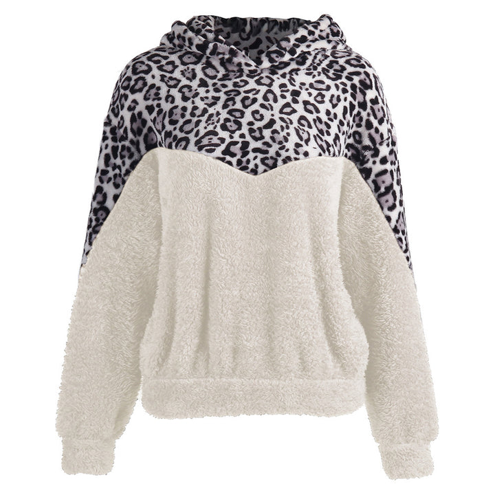 Ladies Comfortable Teddy Sweater with Hood and Chic Leopard Pattern