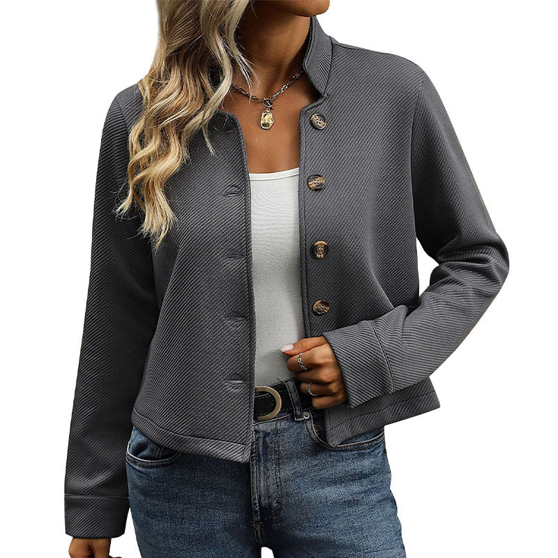 Ladies modern cardigan with structured pattern and button closure Lune London