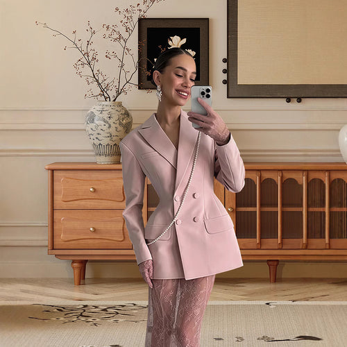 Ladies Elegant Blazer with Asymmetrical Cut and Decorative Collar Lune London