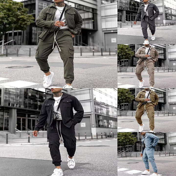 Trendy cargo pants for men with practical cut and casual chic jacket