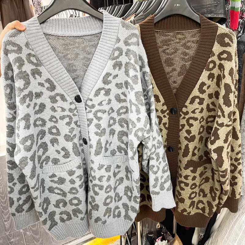 Ladies lightweight knit cardigan with textured leopard pattern Lune London