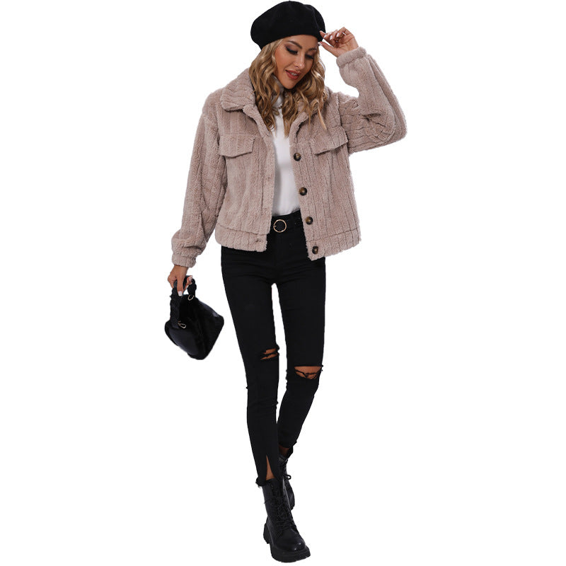 Women's Short Cozy Jacket with Applied Pockets Lune London