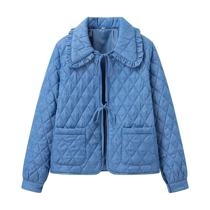 Quilted transitional jacket for women with large collar and practical pockets Lune London