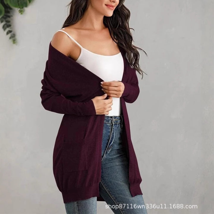 Ladies Long Cardigan with open front and practical pockets Lune London