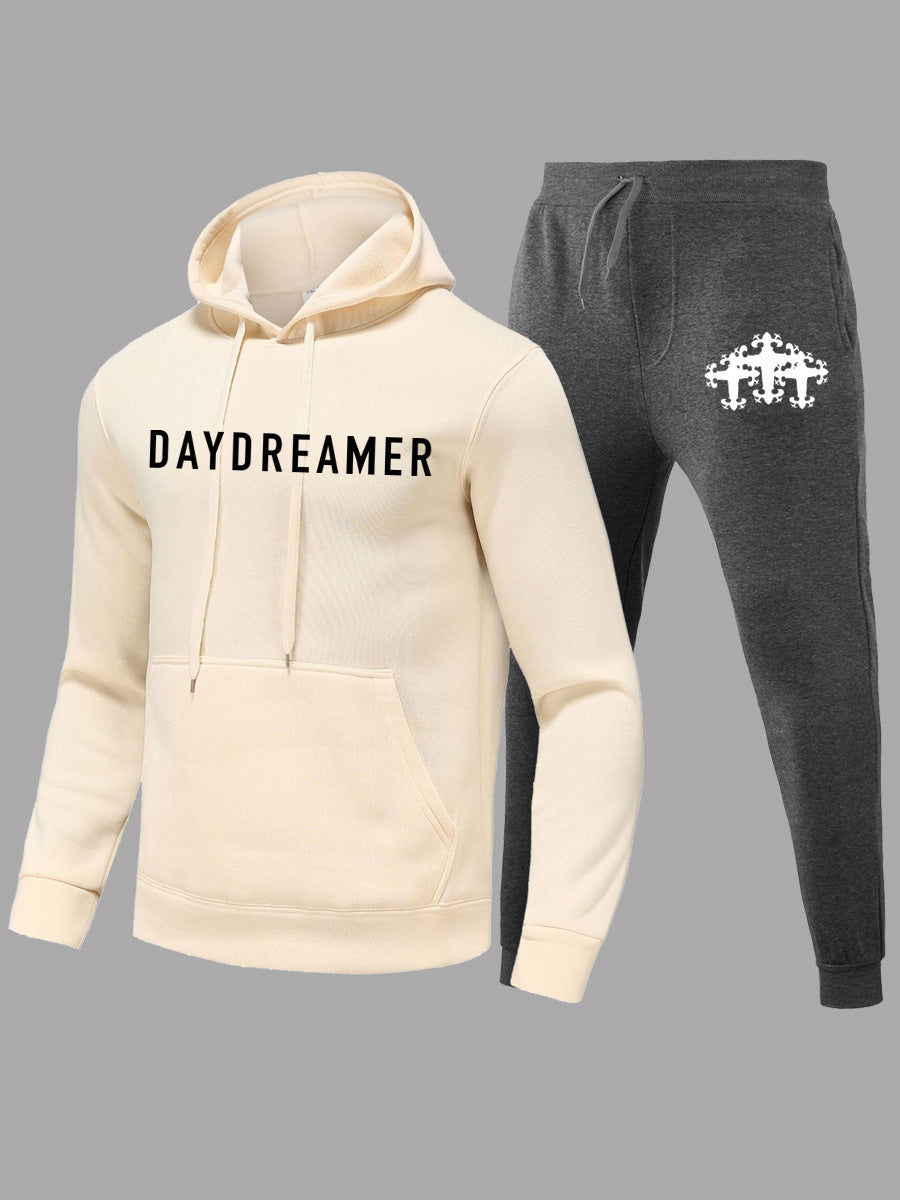 Casual hoodie and jogging pant set for women with modern inscription Lune London
