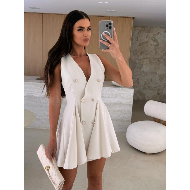A-line sleeveless dress for women with double button placket Lune London