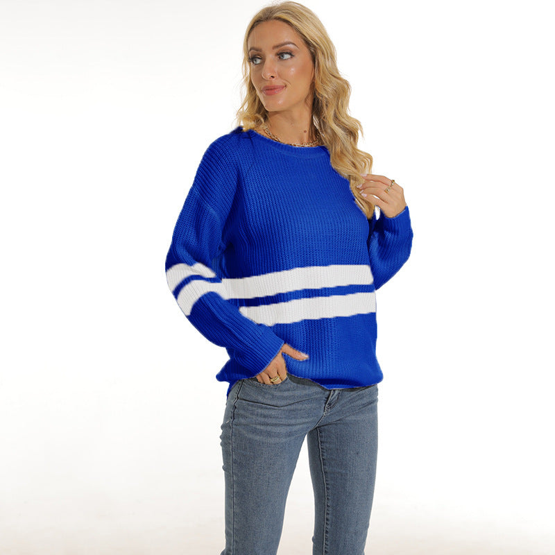 Chunky knit pullover for women with sporty striped pattern and relaxed fit Lune London