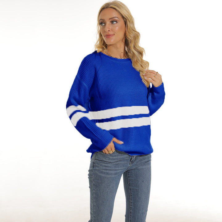 Chunky knit pullover for women with sporty striped pattern and relaxed fit Lune London