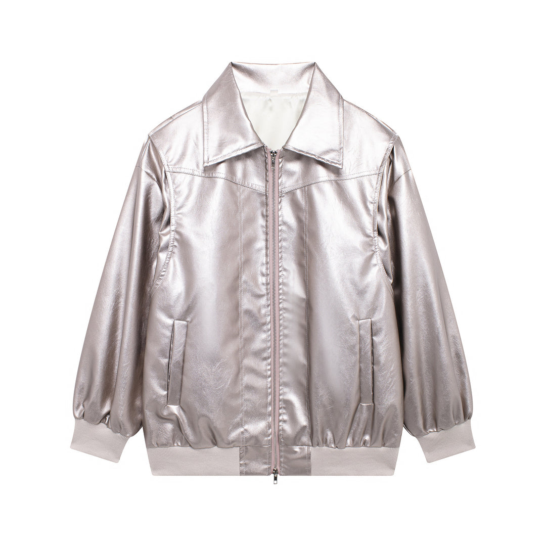 Faux leather jacket for women with elastic cuffs and a high collar Lune London