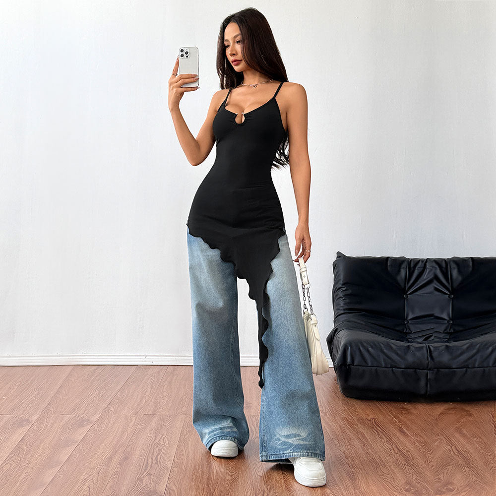 Asymmetrical long sleeve t-shirt for women with decorative collar design Chic & Stil