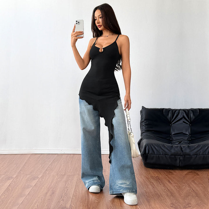 Asymmetrical long sleeve t-shirt for women with decorative collar design Chic & Stil