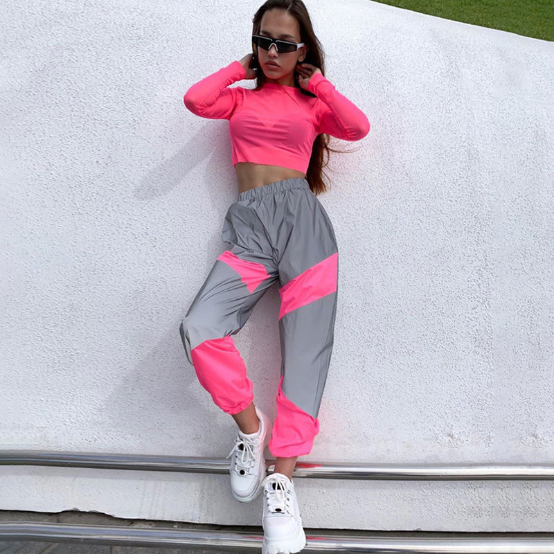 Women's cargo pants with reflective inserts and elastic waistband Lune London