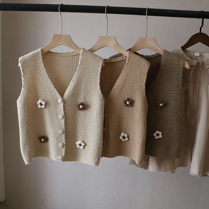 Knit vest for women with floral design and button closure Lune London