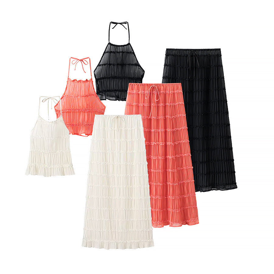 Ladies' set with ruffled t-shirt and maxi skirt Lune London