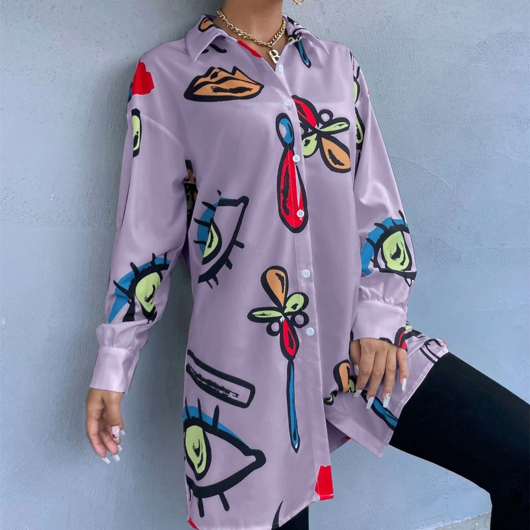 Trendy checkered blouse for women with a colorful graphic design Lune London