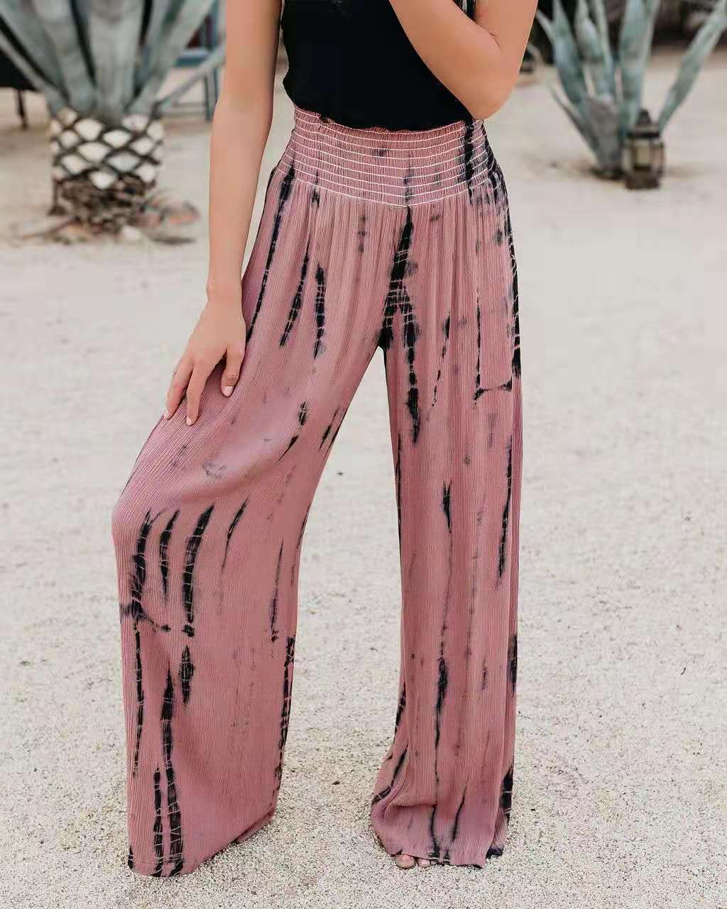 Wide Palazzo pants for women with elastic waistband and trendy print Lune London