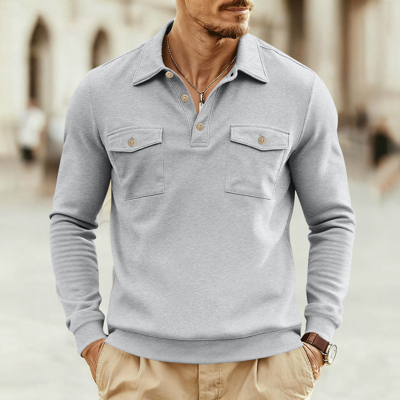 Men's long sleeve shirt with practical chest pockets and modern Henley neckline Lune London