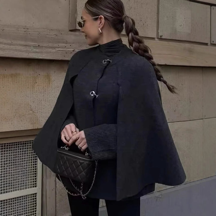 Ladies Down Jacket-Cape with contrasting collar and decorative button details Lune London
