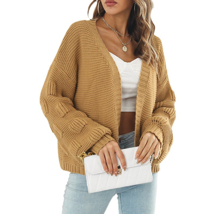 Ladies oversized knit cardigan with decorative puff sleeves Lune London
