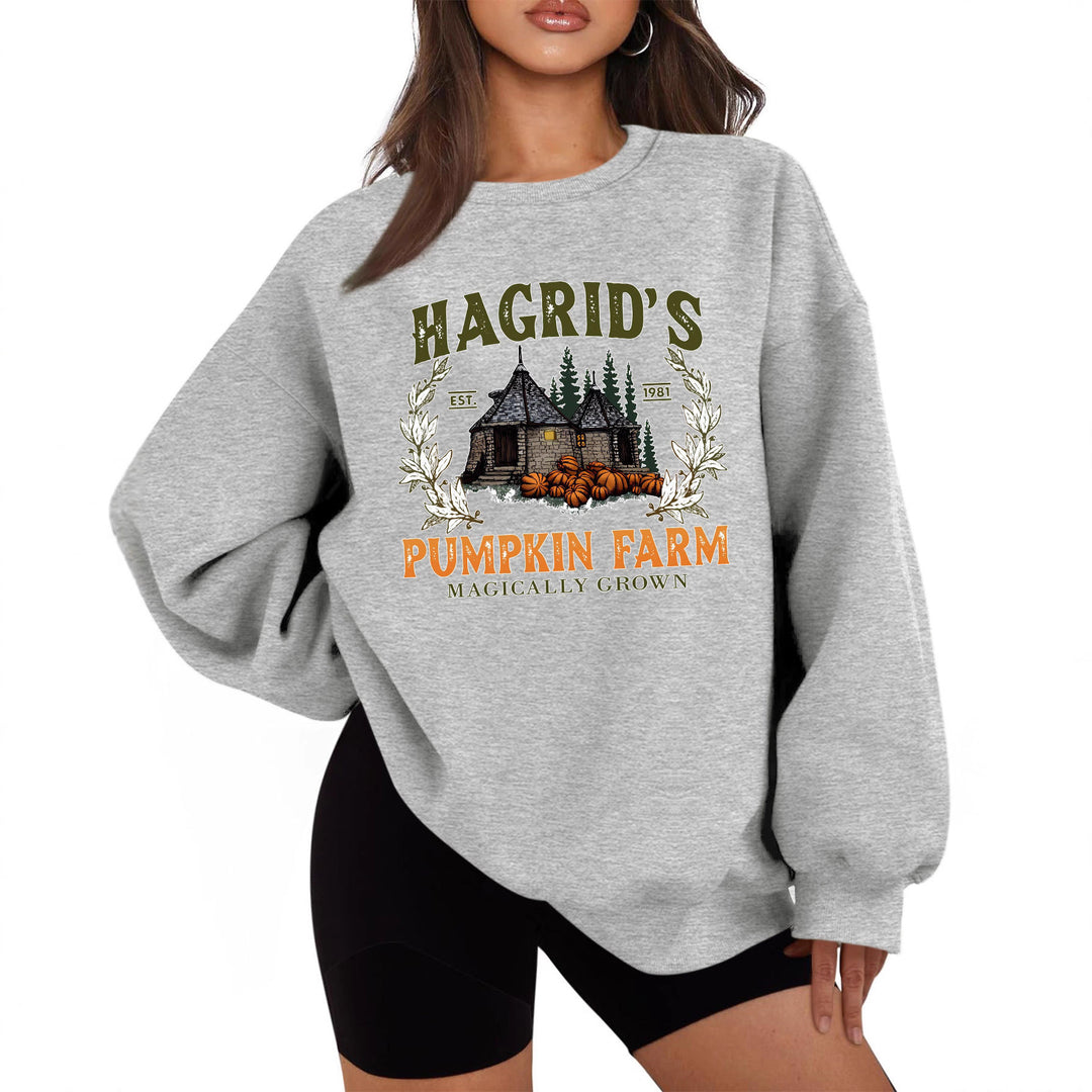Sweat-shirt femme avec col rond confortable et motif citrouille d'automne Chic & Stil