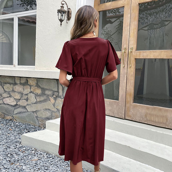 Lune London Women's Wrap Button Midi Dress with Belt Pouch