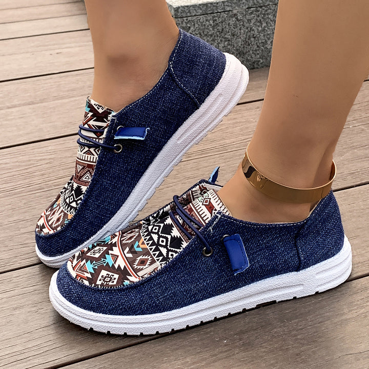 Casual slip-on sneakers for women with a trendy ethnic pattern Lune London