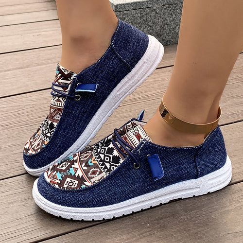 Casual slip-on sneakers for women with a trendy ethnic pattern Lune London