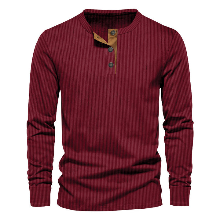 Men's long sleeve Henley shirt with a structured ribbed look and chic and stylish accents