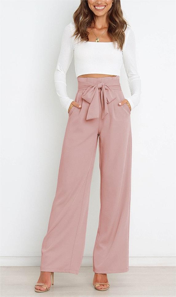 Wide fabric trousers for women with a tie belt and stylish pockets Lune London