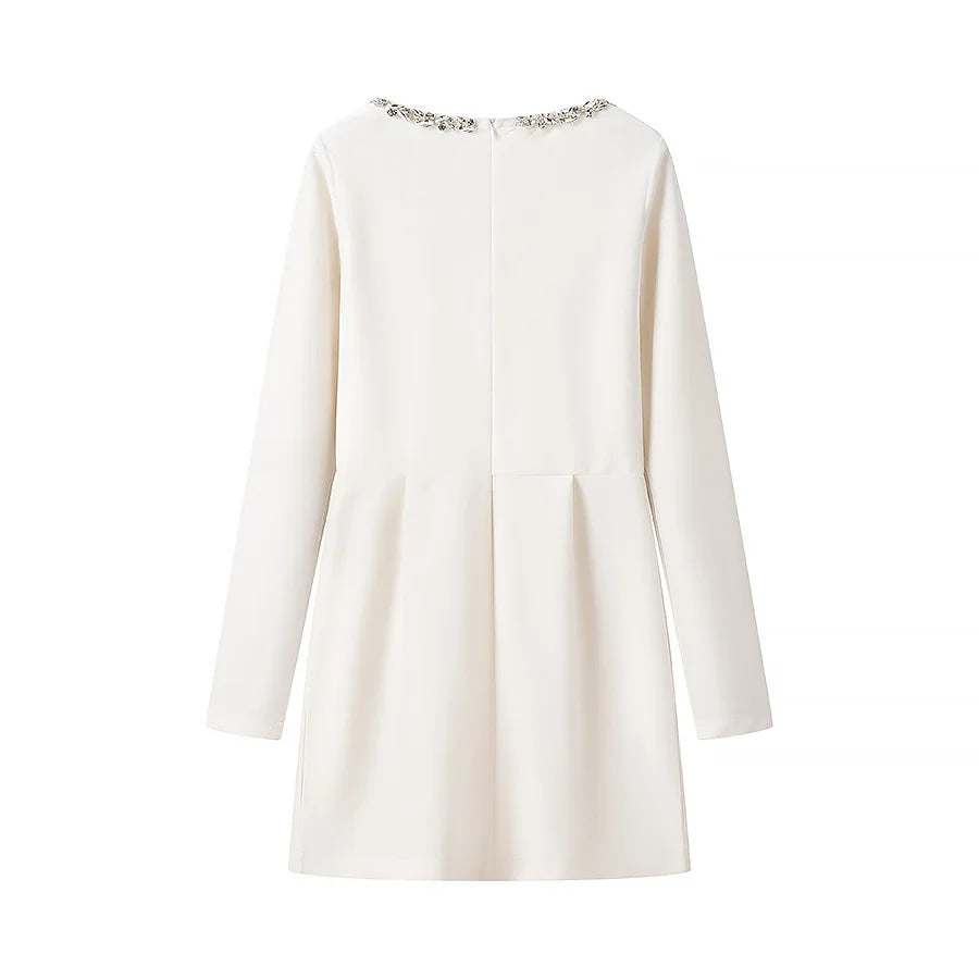 Elegantly cut long-sleeve dress for women with adorned neckline Lune London