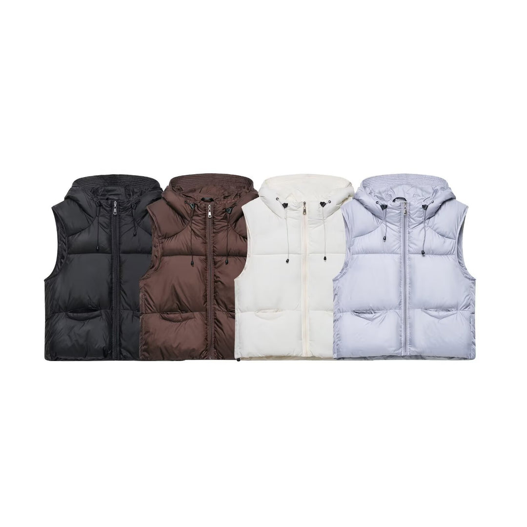Ladies quilted gilet with hood and large pockets Lune London