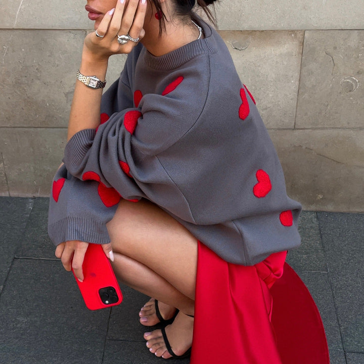 Sweater women with heart-shaped applications and relaxed fit Lune London