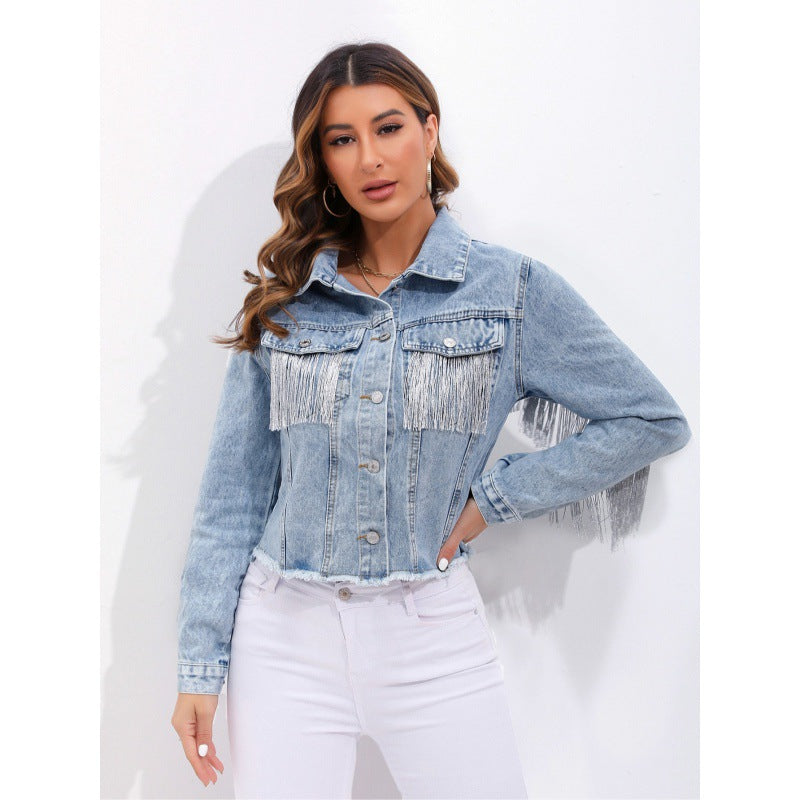 Veste en jean pour femmes avec franges Chic & Stil