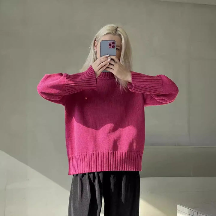 Casual knit sweater for women with high collar and wide ribbed edges Lune London