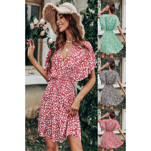 Ladies Twirl Dress with Flowing Floral Sleeves Lune London