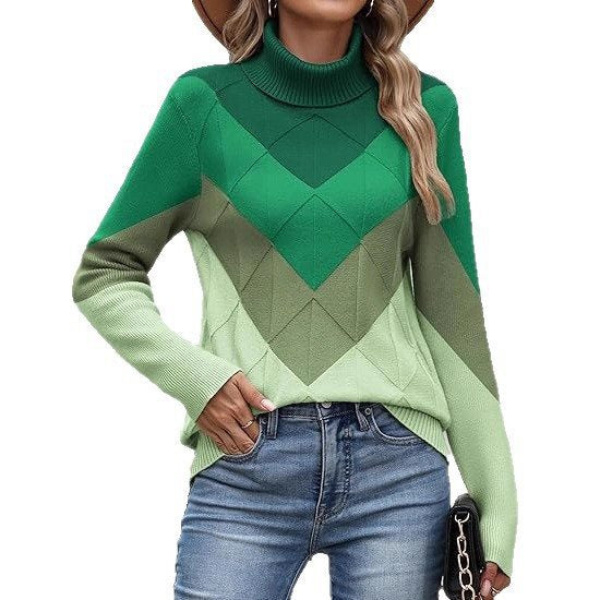 Trendy knit sweater for women with a high collar and geometric design Lune London