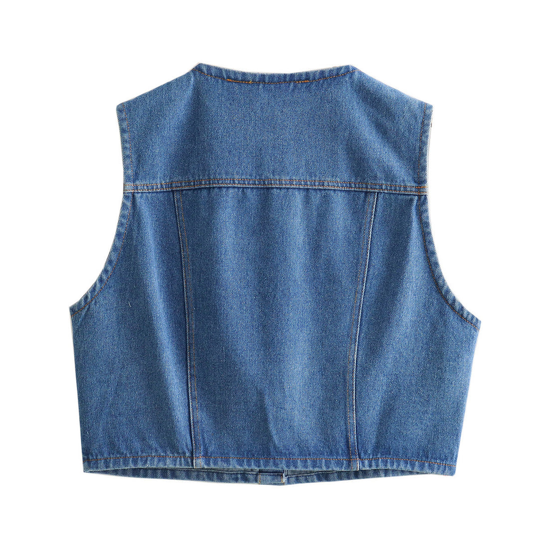 Denim vest for women with stylish pockets and classic button closure Lune London