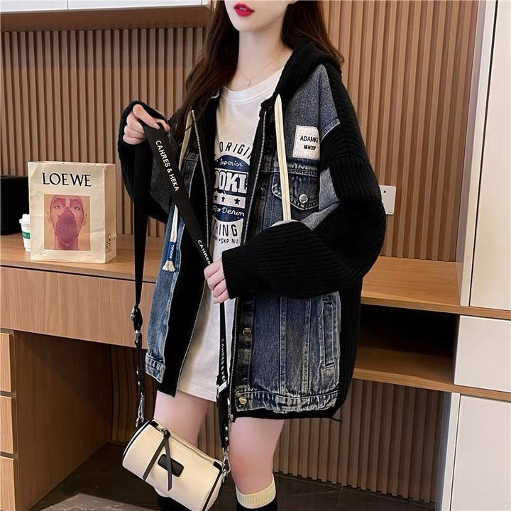 Veste en denim surdimensionnée pour femmes avec éléments en tricot Chic & Stil